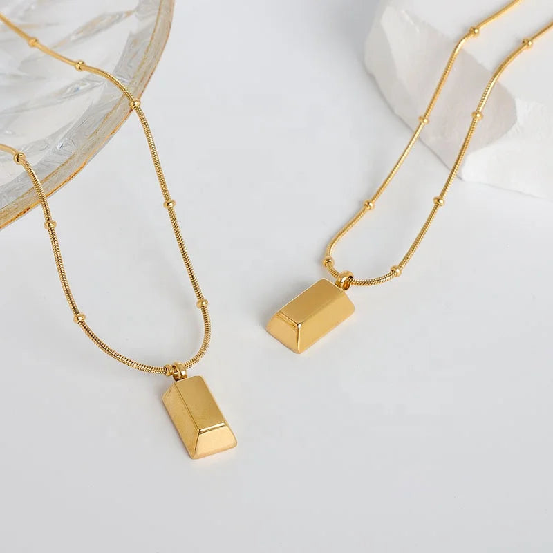 MICCI Rich Money Jewelry Stainless Steel Small Gold Brick Gold Nugget Square Brick Chocolate Gold Bar Nugget Pendant Necklace