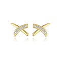 Daidan Simple 14K Gold Plated  Woman  Sterling Silver Stud Cubic Zirconia Stud Cross Earring