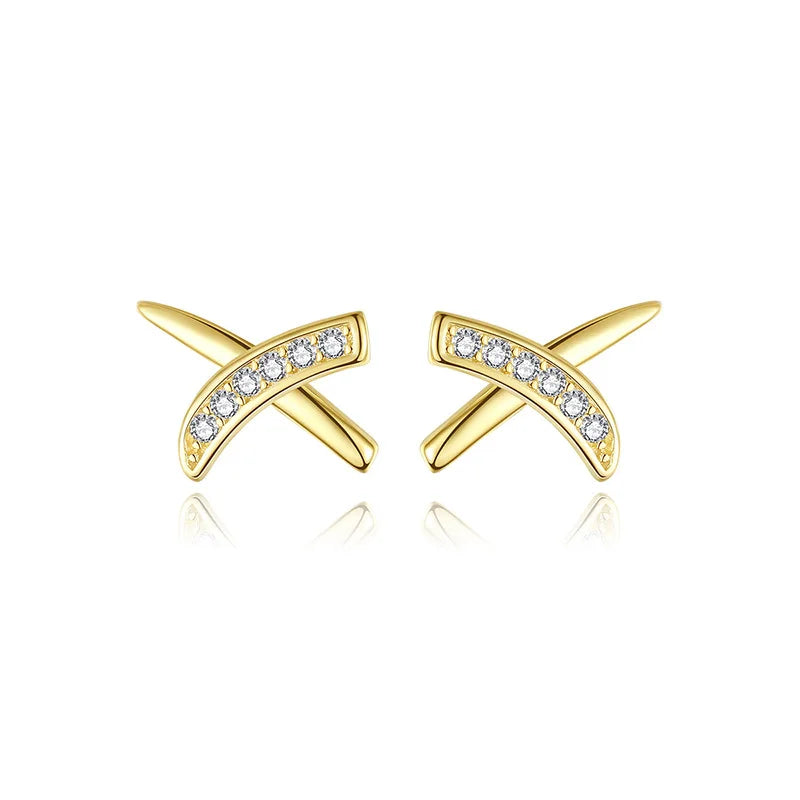 Daidan Simple 14K Gold Plated  Woman  Sterling Silver Stud Cubic Zirconia Stud Cross Earring