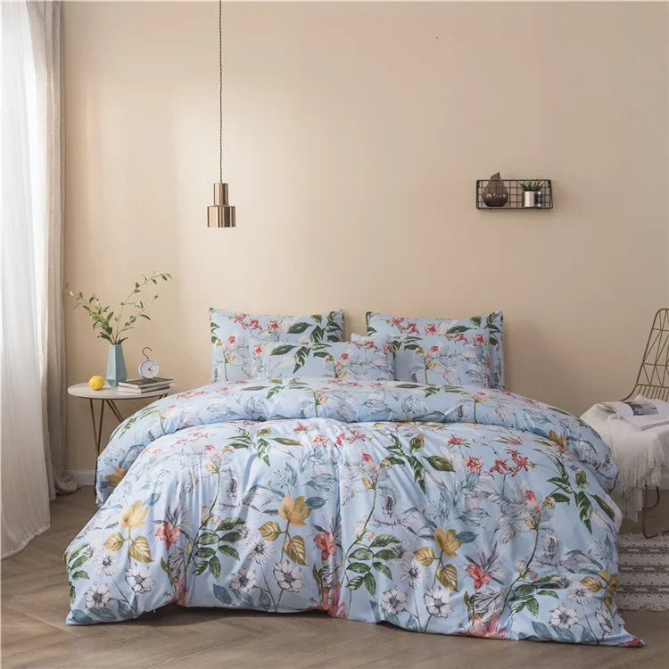 Luxury Home Brushed Fabric Warm Flower Modern 4 Pieces Adult Bedding Set//