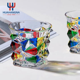 Creative Liquor Cocktail Whisky Tumbler 280ml Handmade Mouth Blown Artisan Crystal Glass Modern Design for Home & Restaurant Use
