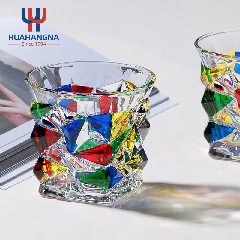 Creative Liquor Cocktail Whisky Tumbler 280ml Handmade Mouth Blown Artisan Crystal Glass Modern Design for Home & Restaurant Use
