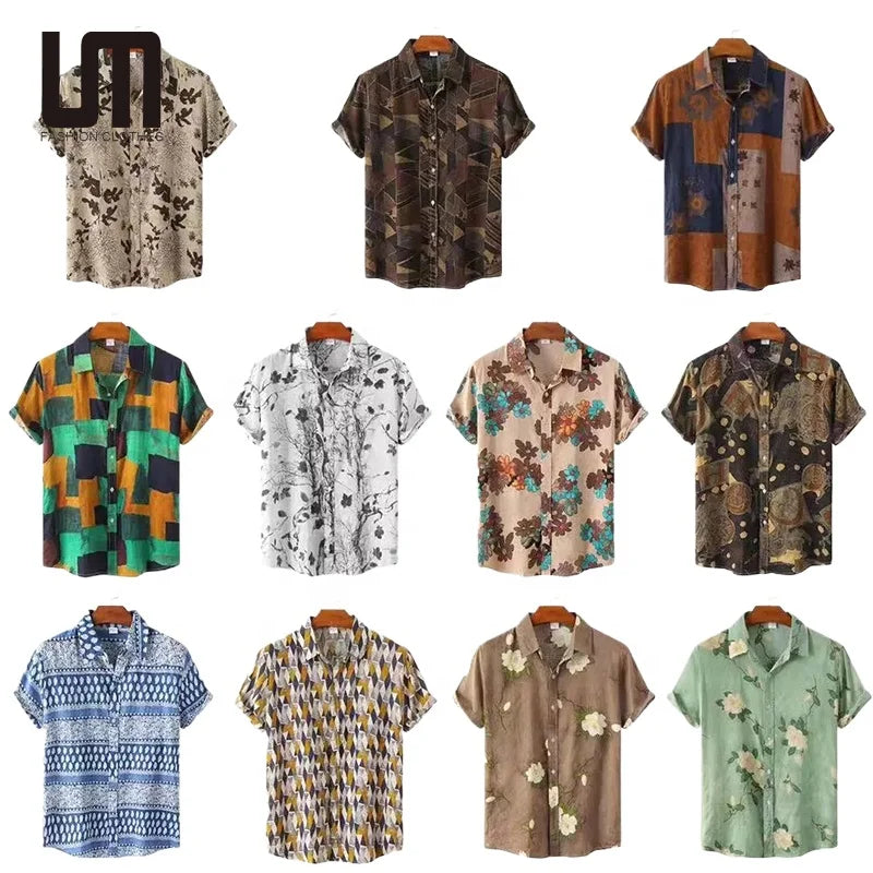 Liu Ming 2025 Hot Selling Summer Casual Turn Down Collar Floral Print Short Sleeve Beach Shirt for Men