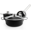 Non Stick Saucepans Stainless Steel Pot Set Kitchen Cookware Sets with Glass Lids Stay-Cool Handle Oven Safe Works Induction