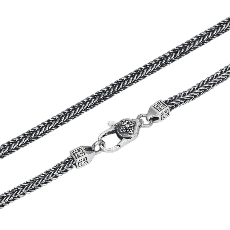 Wholesale S925 Sterling Silver Necklace for Men's Vintage Hand Woven Necklace Punk Rock Hip Hop Jewelry