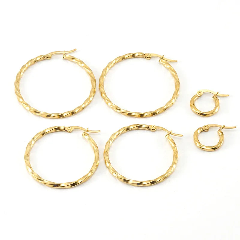 Minimalist Stainless Steel Jewelry Manufacture Hiphop 18K Gold Plated Huggies Twist Hoop Earrings for Women