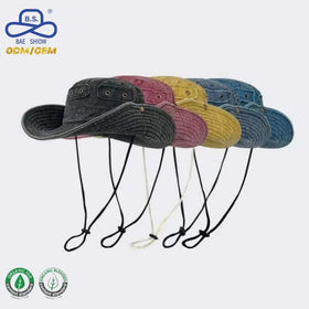 Wholesale Custom Logo Fashion Fisherman Gorras for Women Men Sun Fishing Cap Washed Denim Crosshatch Cotton Bucket Hat