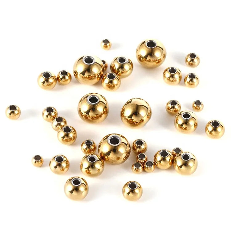 Stainless Steel Beads for Jewelry Making PVD Gold Plated Spacer Beads Waterproof 2/3/4/5/6/8/10 mm Beads Findings