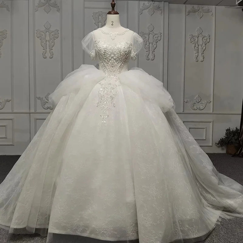 Jancember 9785 Fashion Simple White Short Sleeve Bridal Gowns Wedding Dress
