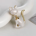Cute Accessory Gold Plated Animals Cat Brooches White Enamel Cat Brooch for Women