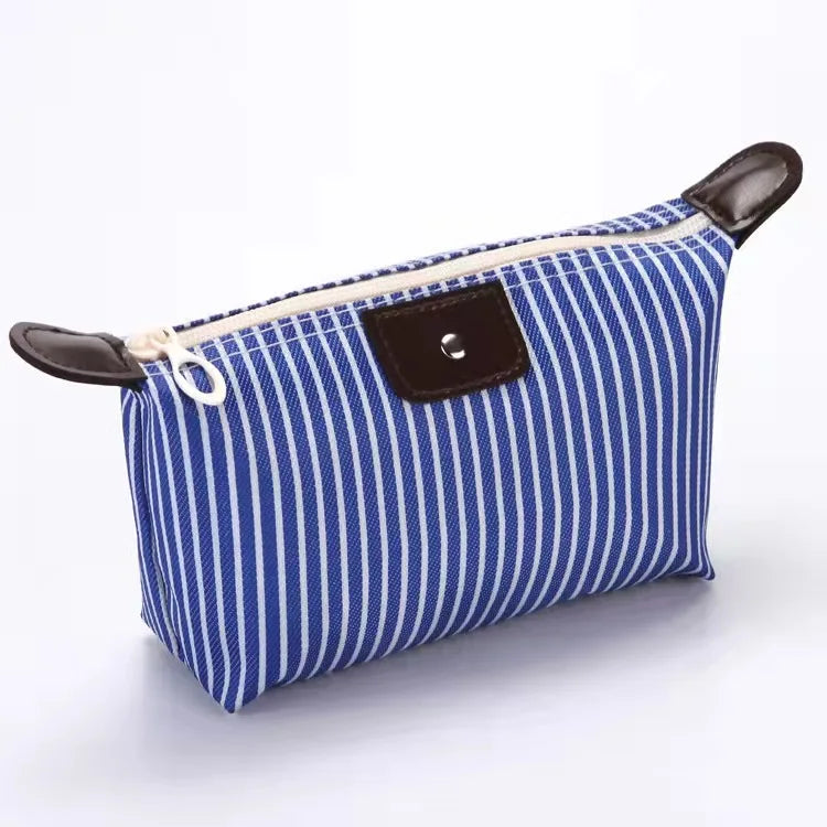 Wholesale Large Capacity Ladies Storage Bag Fashion Striped Makeup Foldable Dumpling Cosmetic Advertising Zipper Closure