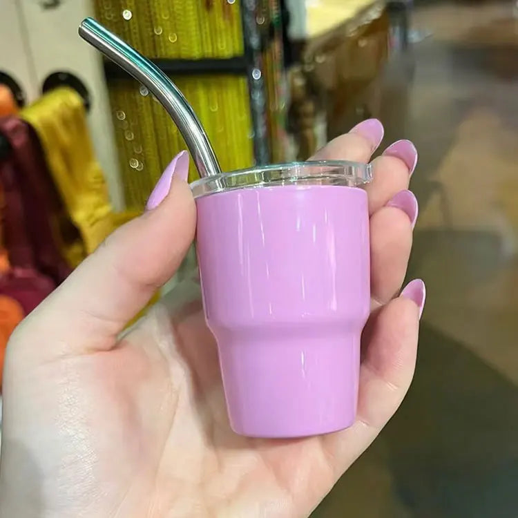2023 New Arrival 2oz Shot Glass Mini Double Wall Stainless Steel Tumbler with Straw Lid