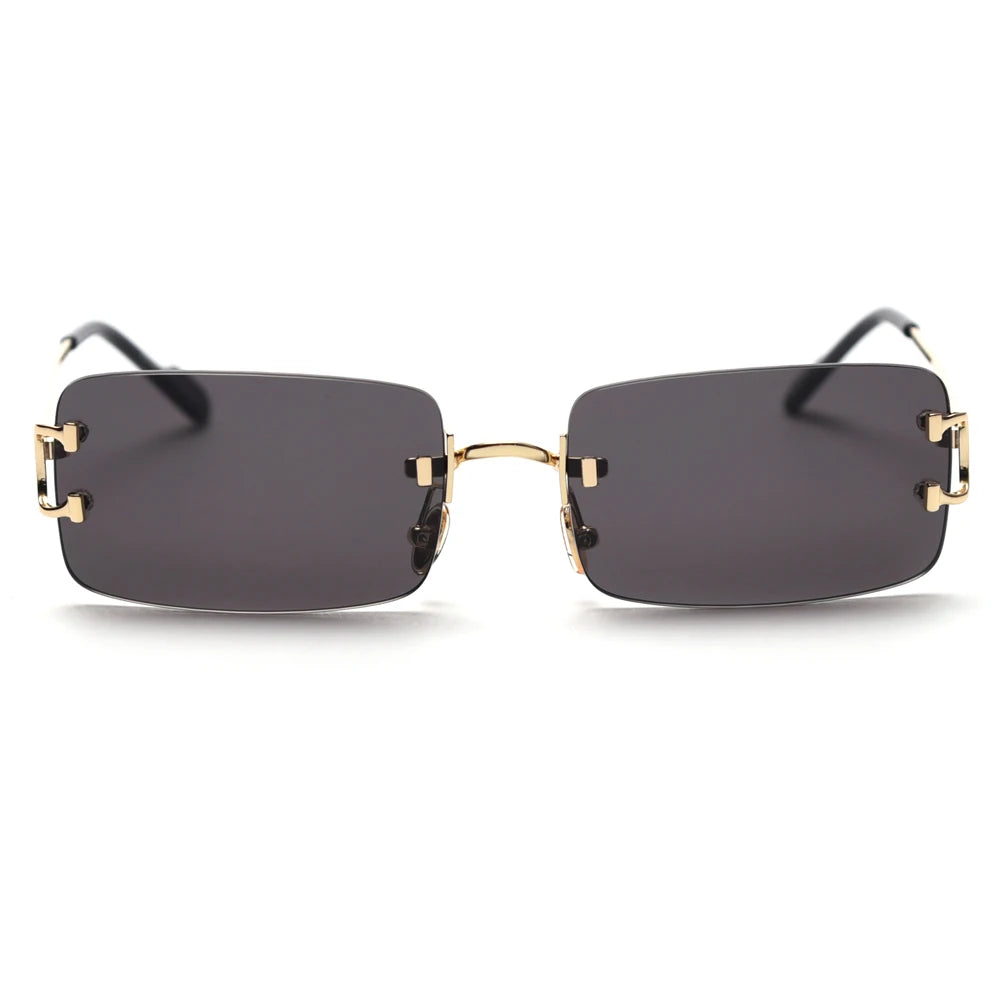 Rimless Red Colored Sunglasses Men Rectangular Retro Sunglasses for Women 2020 Summer Green Gold Metal High Quality
