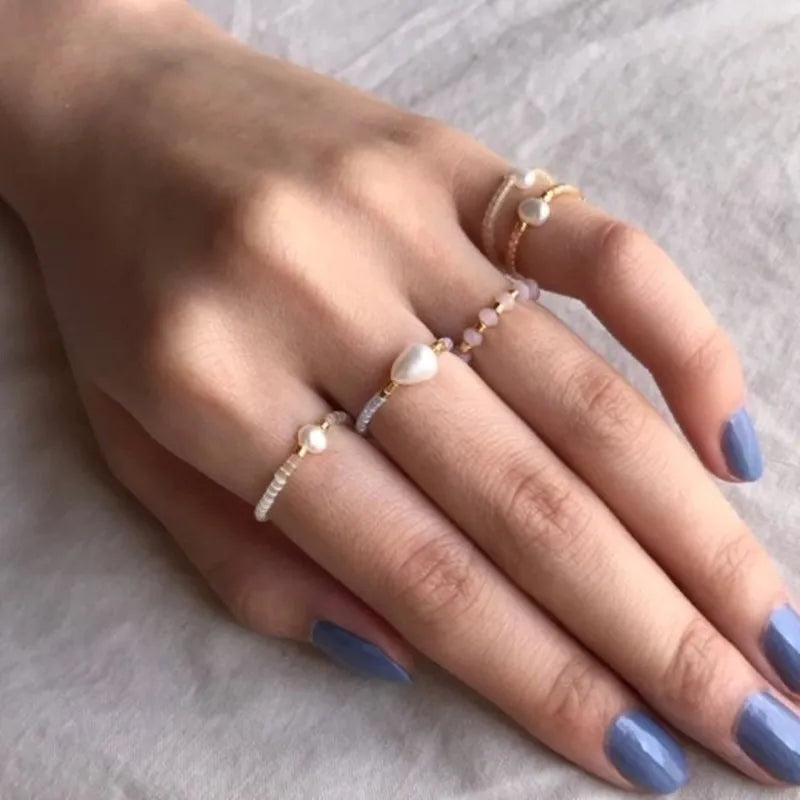2025 Crystal 2022 New Arrival Web Celebrity Creative Design Fresh Natural Pearl Miyuki Handmade Seed Beads Ring