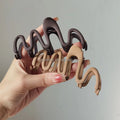 Wholesale Matte Woman Big Metal Hair Claw Wave Shape Alloy Large Shark Hair Clips Milk Tea Color Vintage Headdress