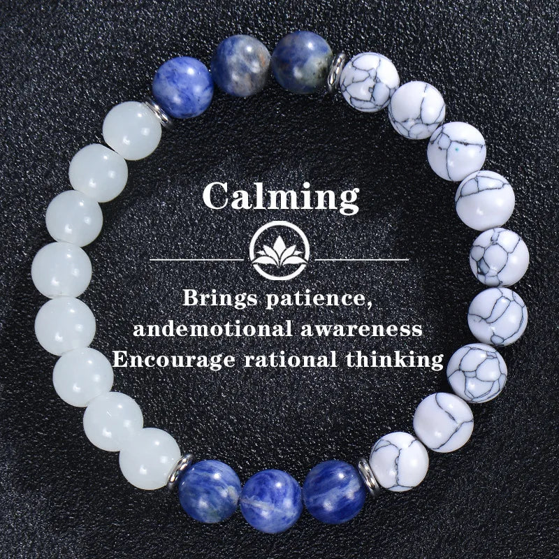 Hot Selling Blue Veins Stone White Howlite Bracelet Natural Stone Beaded Calming Healing Bracelet for Men and Women