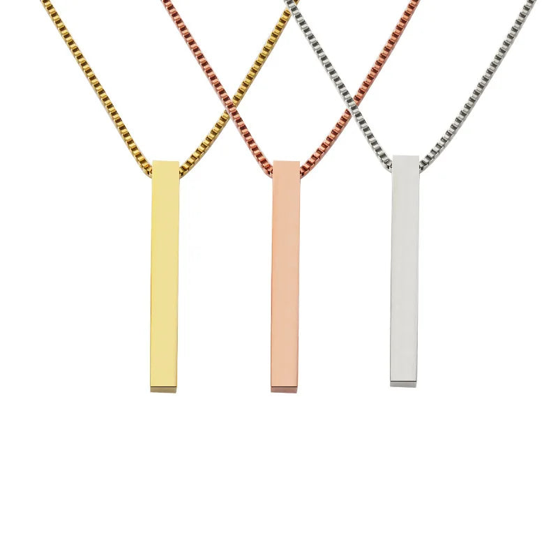 Customized Vertical Bar Necklace Stainless Steel Simple Distorted Vertical Cuboid Bar Pendant Horizontal Bar Pendant Necklace