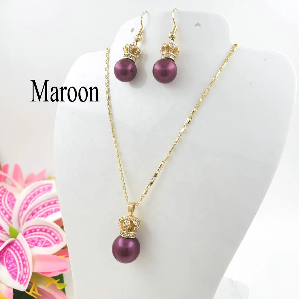 JX215 Mom and Girl Crown Pearl Set with Cz Stones Different Pearl Colors Available Kids Adult Chain Necklace 14k Gold Jewelry