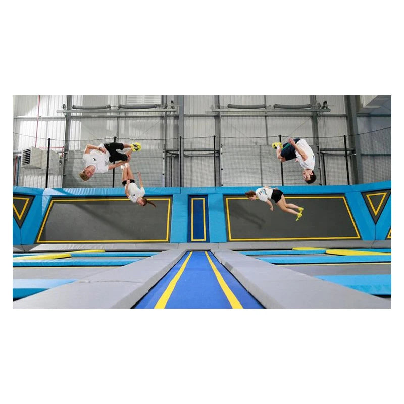Gymnastic Trampoline Park Gym Zone Professional Trampoline Players Plastic Construction Stainless Steel Springs PVC Leather Pads