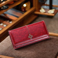 Vintage Ladies Travel Purse Zip Around Clutch Thread Pattern Waterproof Oil Wax Leather Women Long Wallet