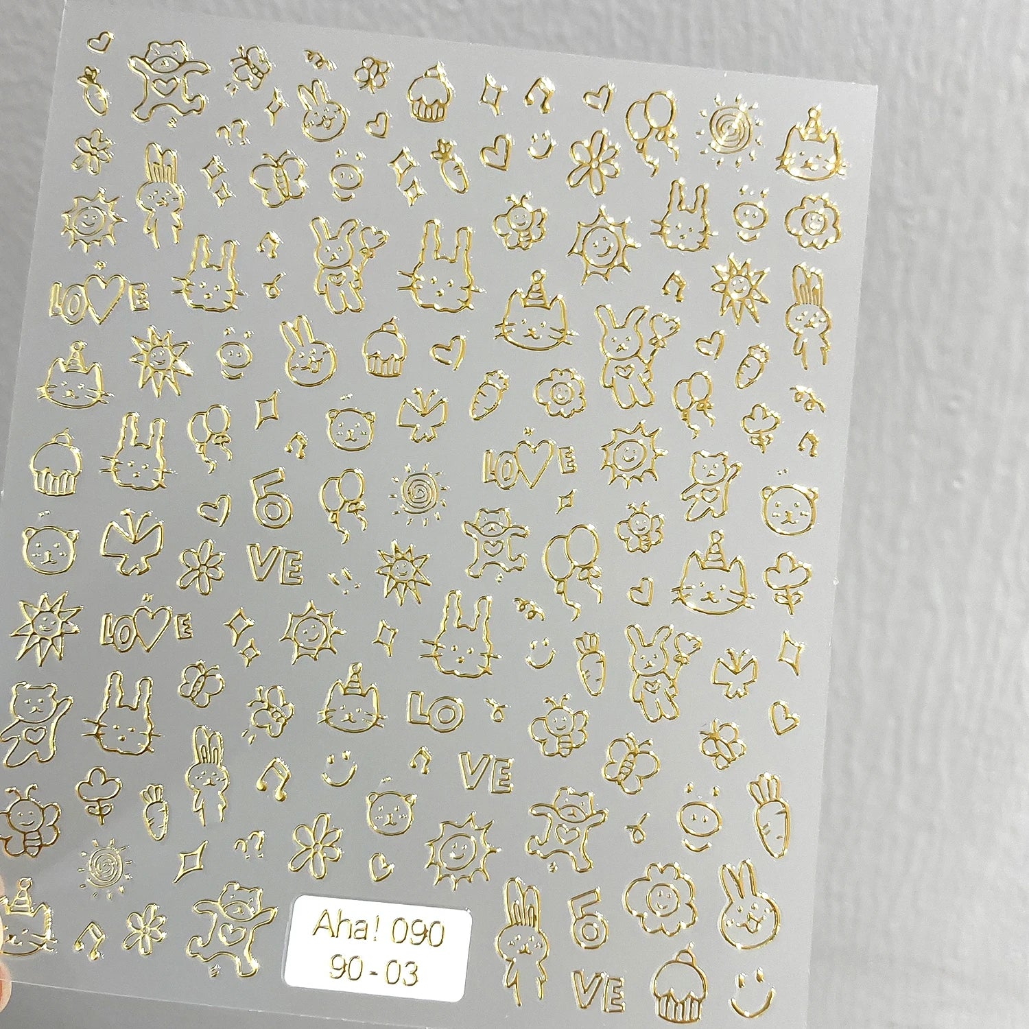 Aha Nail Stickers Cute Nail Sticker Cute Cartoon White Black Gold Silver Graffiti Shiny Nail Sticker Decoration