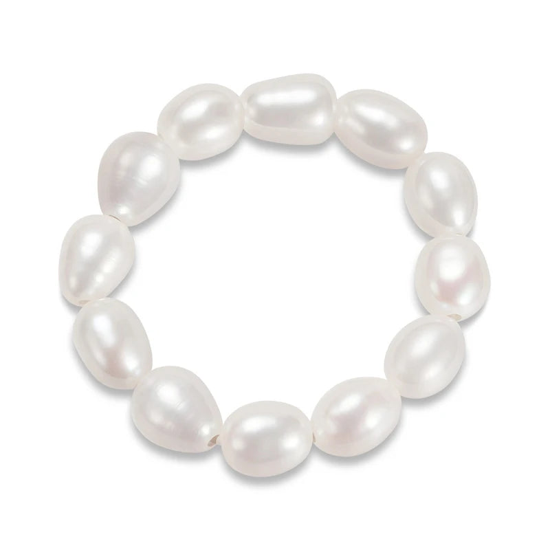 RINNTIN GPR05 New Arrivals 4mm Width Rice Shape Freshwater Cultured Pearl Stretch Ring for Women Girls