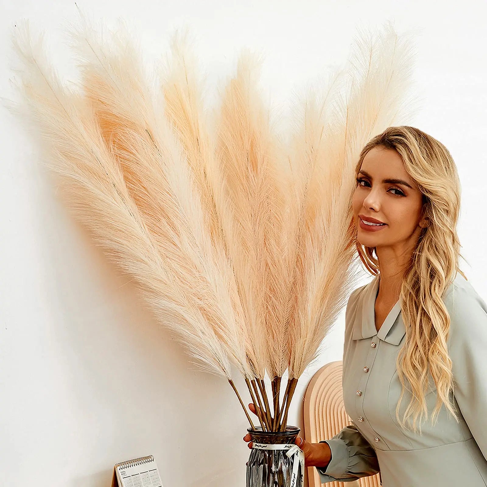 AF1003-1 Pampas Grass Large 45"/115CM Tall Big Artificial Pompous Grass Fake Pampas Branches Plants Fluffy Flower  Vase Filler