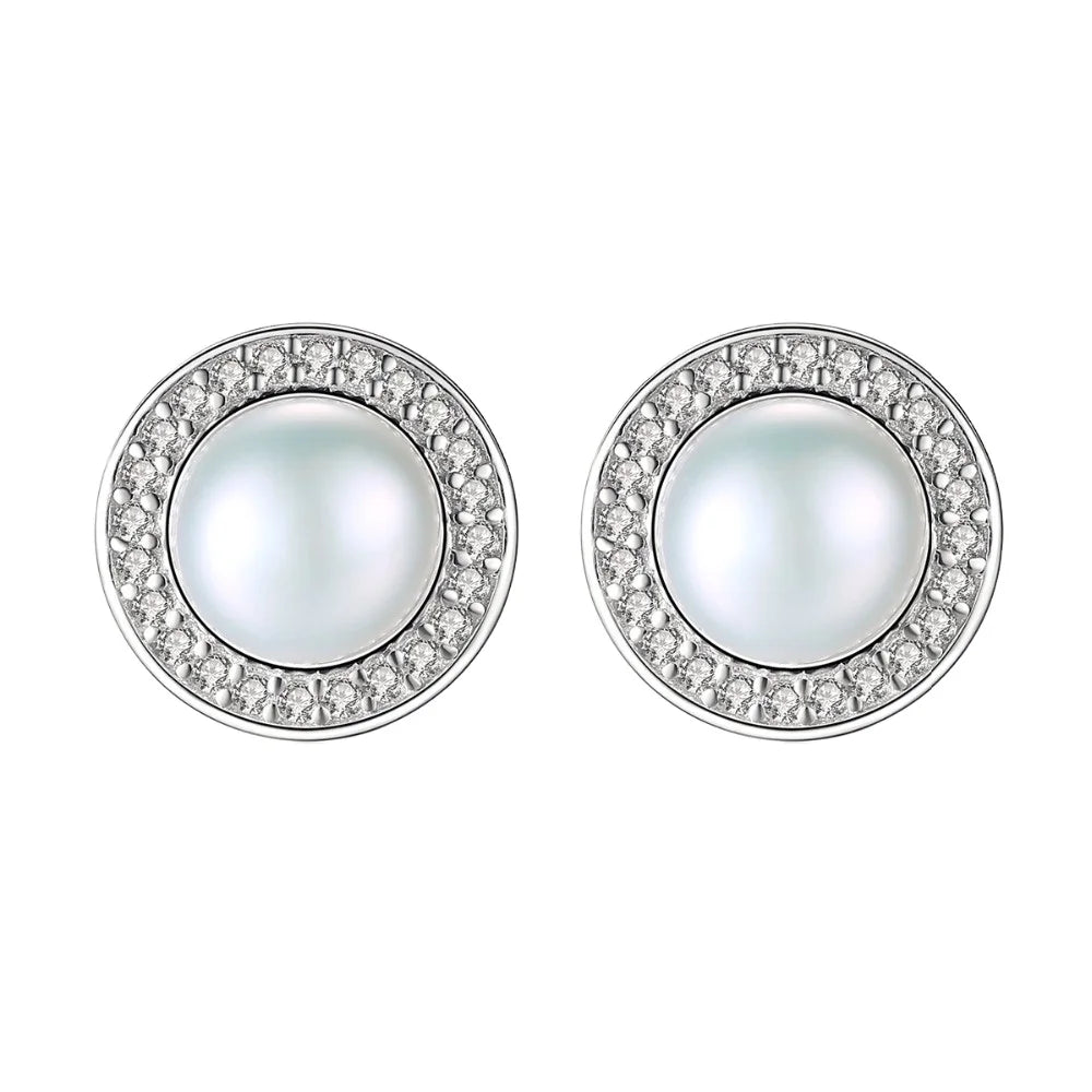 PAG&MAG  Women Bridal Jewelry 925 Sterling Silver Stud Round Freshwater 7-7.5mm Natural Baroque Pearl Earrings
