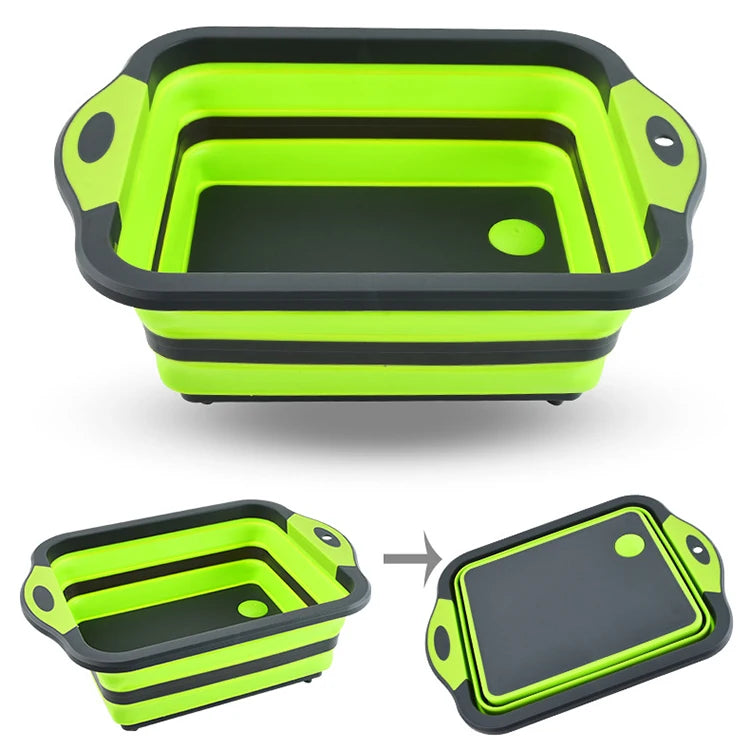 Collapsible Chopping Block Foldable Cutting Board Kitchen Silicone Cutting Board Fruit Washing Basket With Draining Plug
