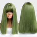 Factory Direct Sales Medium Long Green Hair with Neat Bangs Straight Shoulder Length Synthetic Wigs for natural hair wig