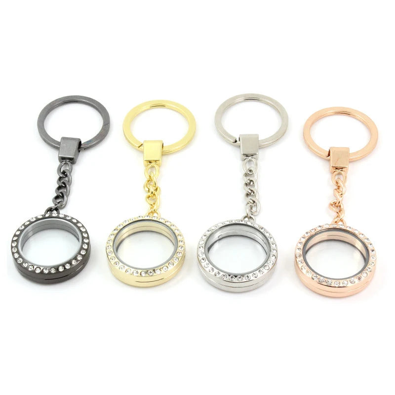 Wholesale Round Glass Zircons Keychain Floating Locket Pendant