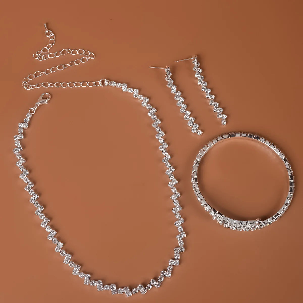3PCS/SET Women's Silver Color Middle East Style Wedding Jewelry Crystal Necklace/Bracelet/Earrings Lady Jewelry Sets for Bridal