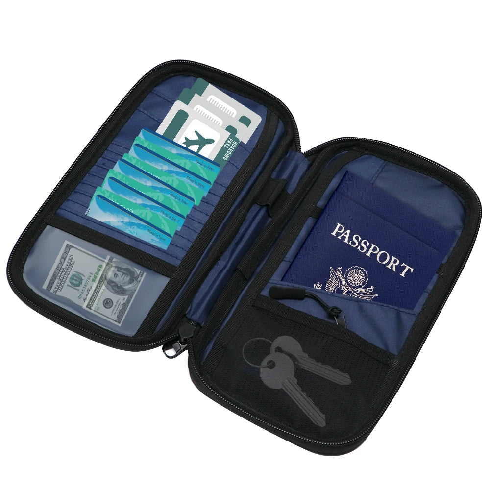 Document Organizer and Passport Holder RFID Blocking Family Travel Passport Zip Wallet Card Holders