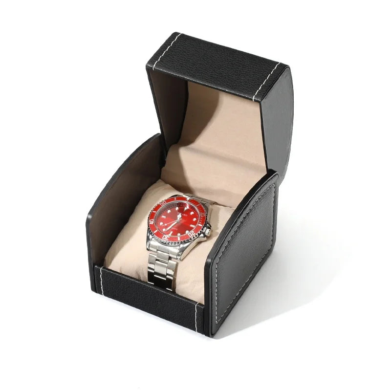 Hot Selling Portable Men's Single Travel PU Leather Flip Cover Arched Watch Box for Daily Watch Storage