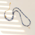 Waterproof Gold Plated Stainless Steel Beaded Necklace Vintage Blue Natural Stone Freshwater Pearl Pendant Necklace for Women
