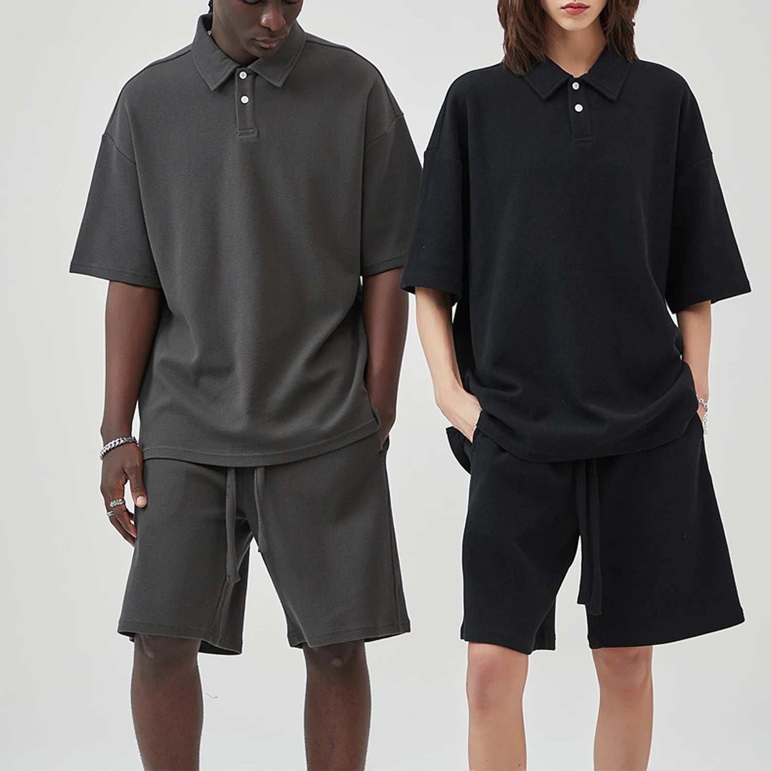 330 Gsm Two Piece Unisex Blank Waffle Tee T-shirt Custom Logo Men Heavy Weight Polo Waffle Knit Oversize T Shirt and Shorts Sets