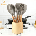 Wooden Handle Silicone Kitchenware Non-stick Cookware Kitchenware Set  Spoon Spatula Cooking Spatula Spoon Tool Utensils