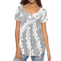 Lovely Gray Tunic Tops With Flowers Printing Custom Hawaiian Style Women Plus Size T Shirts Short Sleeve Casual Graphic Tee Tops