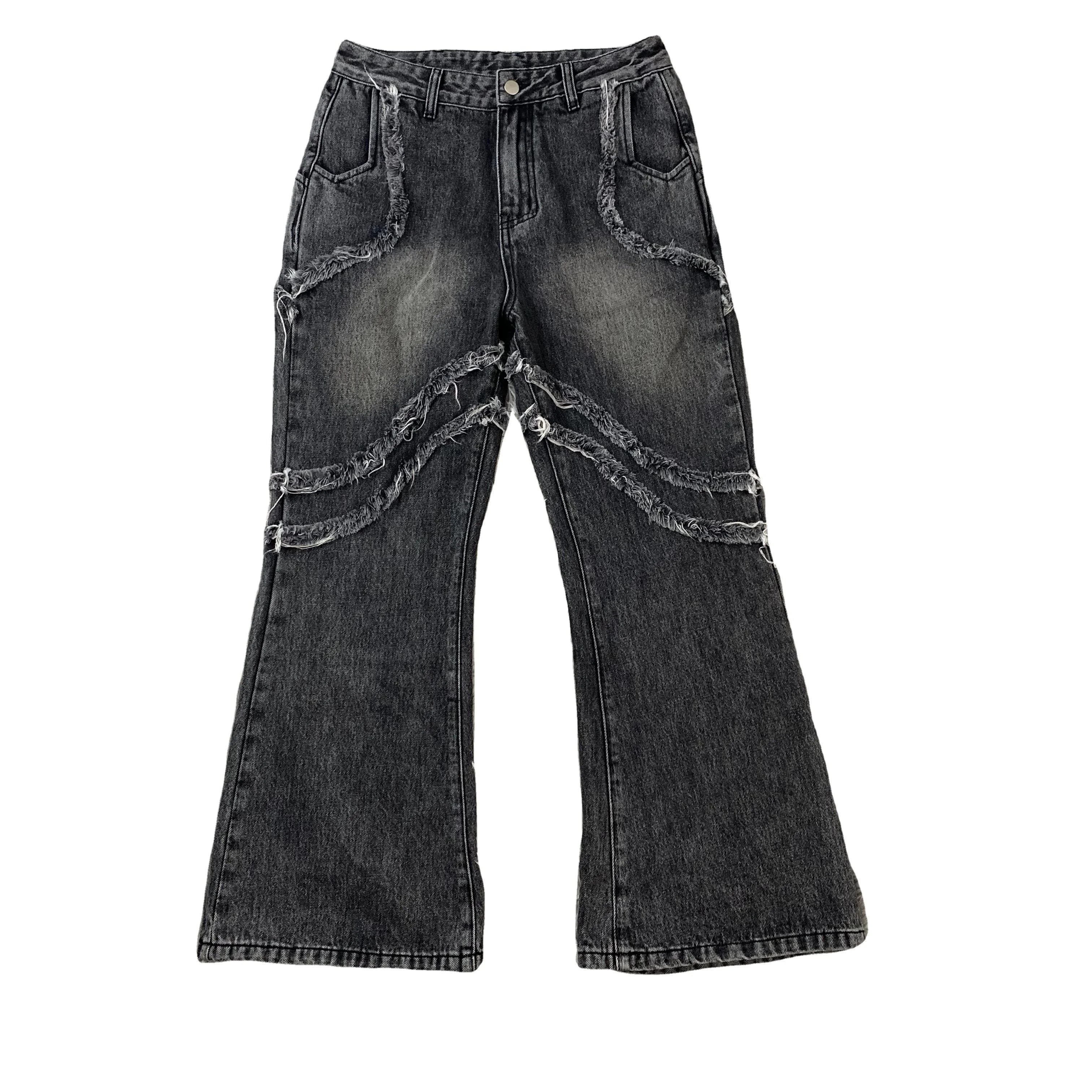 DENIMGUYS Wholesale Men's Clothes Customised Frayed Patch Hip Hop Men Vintage Wash Y2k Distressing Denim Jeans Pants Men
