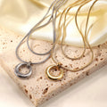 Double Layers Snake Chain Hollow Circle Pendant Necklace 18K Gold PVD Plated 316L Stainless Steel Fashion Jewelry Accessories