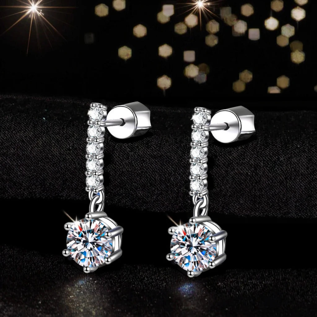 Luxury Romantic Tassel Six Claws Vvs 1CT Moissanite Earrings S925 Sterling Silver 925 White Studs Fine Jewelry for Women