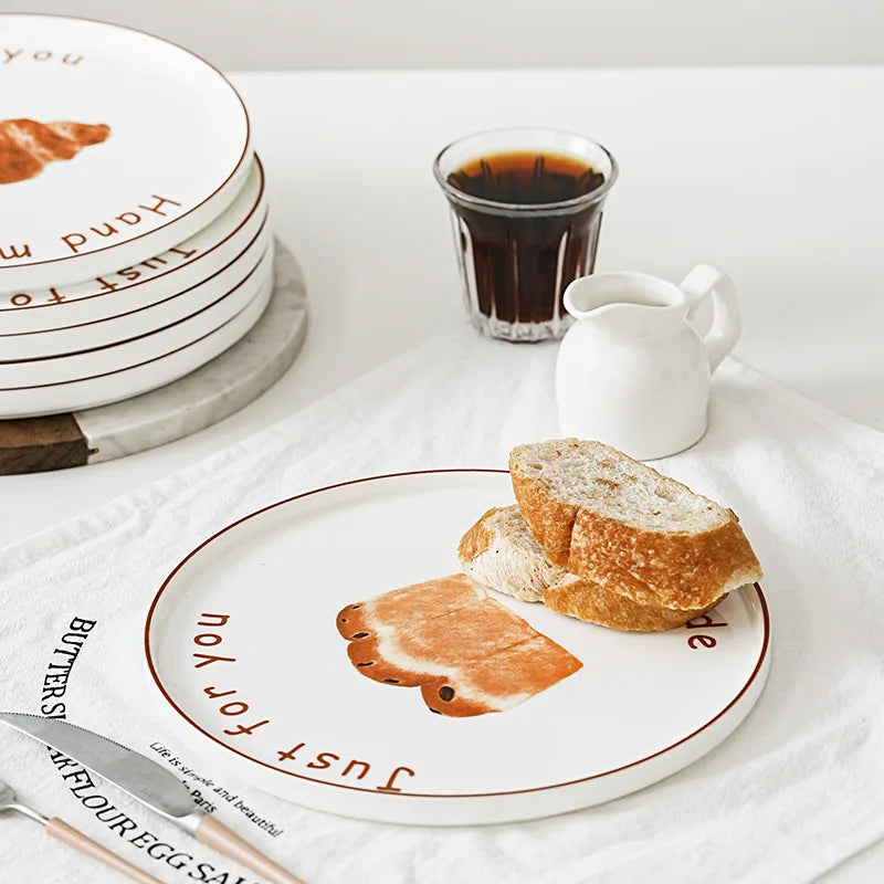 Solhui Korean Ins Style Fancy Ceramic Breakfast Plates Round Porcelain Bread Trays