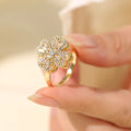 Hot Selling Fashion Jewelry Diamond Adjustable Ring Ladies Jewelry Double Layer Rotating Women Crystal Gold Leaf Clover Ring