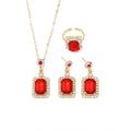 Fashionable Light Internet Celebrity Green Pendant Necklace Ring Earrings Three-Piece Set Stainless Steel Real Gold Plating