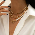 Hot Sell Ladies Vintage Baroque Pearl Necklace Personalized Rhinestone Collarbone Hip Hop Chain OT Buckle Multi-layer Necklace