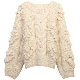 Heart Shape Crochet Decoration Cable Oversize Hand Knit Thick Winter Sweater Women