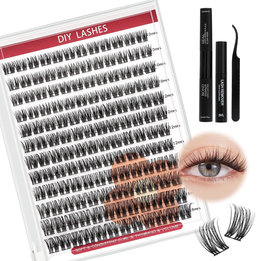 Self Adhesive Segment Fluffy Eyelashes Press-On C D Curl Wispy Cluster Lashes Pre Glued DIY Cluster Eyelashes