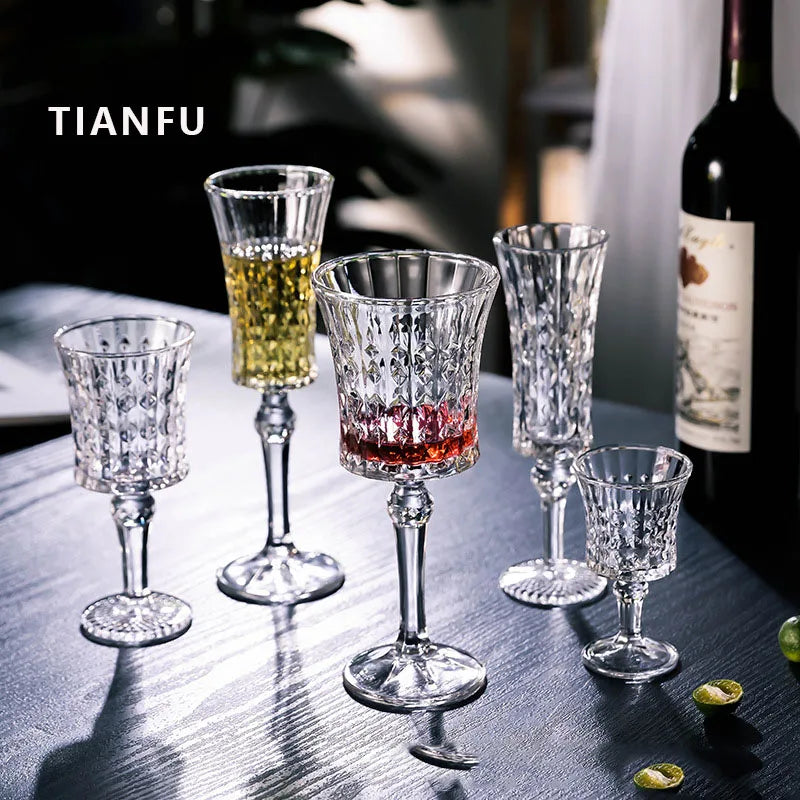 Wholesale Classic White Red Wine Flutes Diamond Wine Glasses Kitchen Bar Craft Crystal Goblet Cocktail Glass