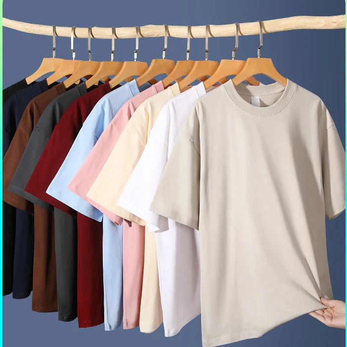 Men's Casual Graphic T-Shirts 100% Cotton Short Sleeve Drop Shoulder Oversized Fit Heat-Transfer Printed Tshirt