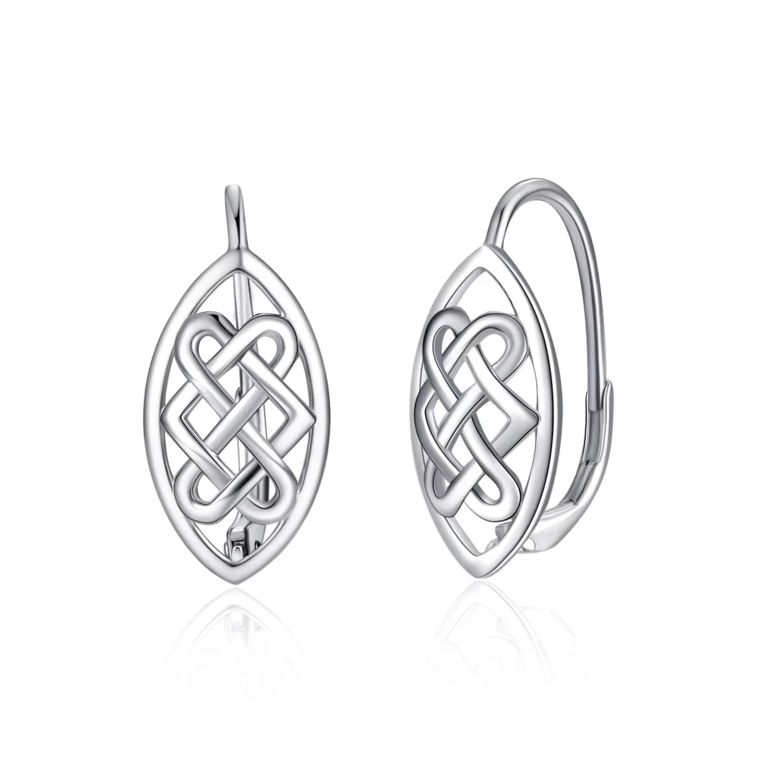 Fine Jewelry 925 Sterling Silver Rhodium Plated Hollow Out Celtic Knot Hoop Earrings for Women